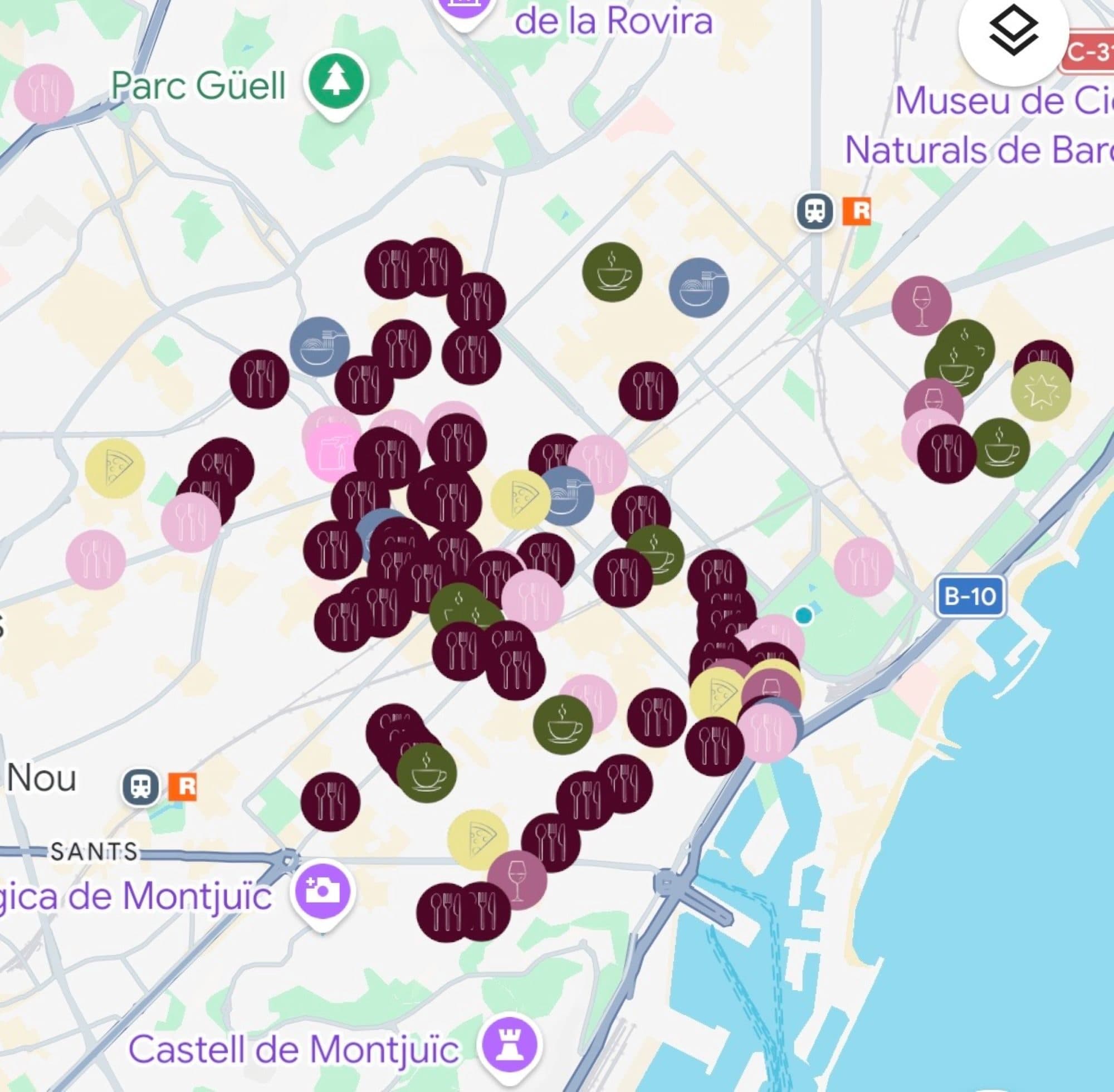 Mijn Google Maps kaart van Barcelona